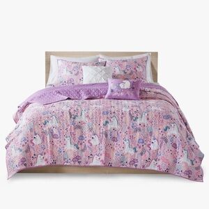 Urban Habitat Kids Ella Unicorn Reversible 100% Cotton Queen Quilt Set NEW